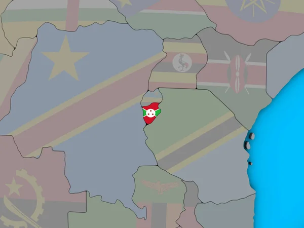 Burundi Met Ingesloten Nationale Vlag Blauwe Politieke Globe Illustratie — Stockfoto