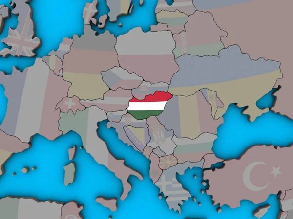 Hungary Embedded National Flag Blue Political Globe Illustration — Stock Photo, Image