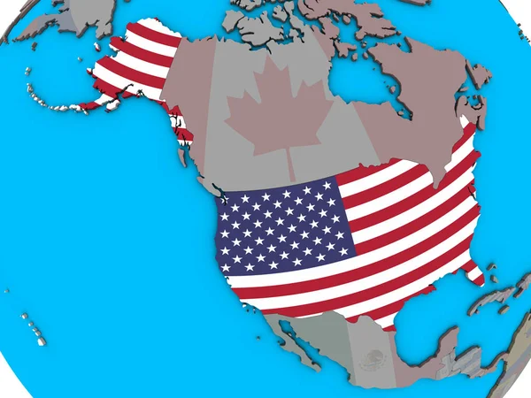 Usa Med Inbäddade Flagga Blå Politiska Klot Illustration — Stockfoto