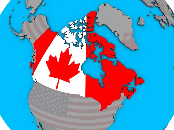 Kanada Mit Eingebetteter Nationalflagge Auf Blauem Politischen Globus Illustration — Stockfoto