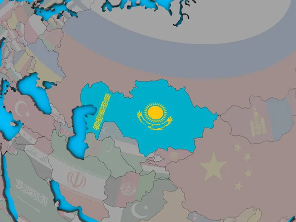 青い政治 地球儀上の埋め込まれた国旗とカザフスタン イラストレーション — ストック写真