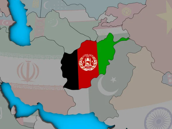 Afghanistan Mit Eingebetteter Nationalflagge Auf Blauem Politischen Globus Illustration — Stockfoto