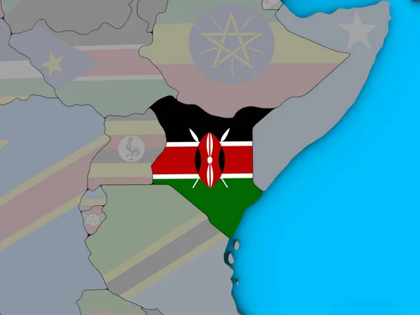 Kenia Met Ingesloten Nationale Vlag Blauwe Politieke Globe Illustratie — Stockfoto