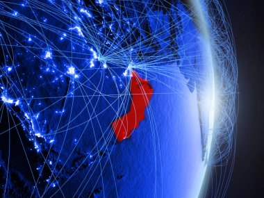 Umman mavi dijital Planet Earth ile ağ. Bağlantı, seyahat ve iletişim kavramı. 3D çizim. Nasa tarafından döşenmiş bu görüntü unsurları.