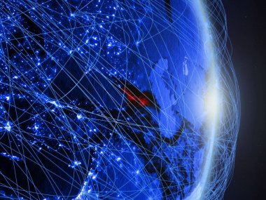 Georgia mavi dijital Planet Earth ile ağ. Bağlantı, seyahat ve iletişim kavramı. 3D çizim. Nasa tarafından döşenmiş bu görüntü unsurları.