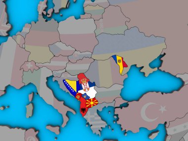 CEFTA ülkeler mavi siyasi 3d dünya üzerinde katıştırılmış ülke bayrakları ile. 3D çizim.