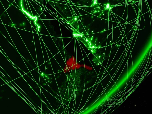 夜のネットワークと地球の緑のモデルにエリトリア グリーン テクノロジー 旅行のコンセプトです イラスト Nasa から提供されたこのイメージの要素 — ストック写真