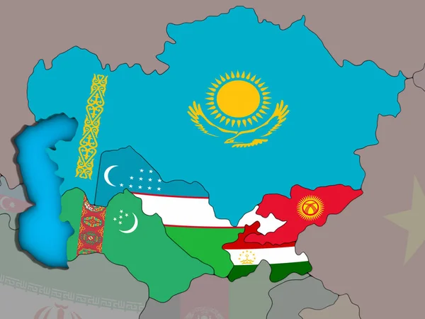 Central Asia Embedded National Flags Blue Political Globe Illustration — Stock Photo, Image