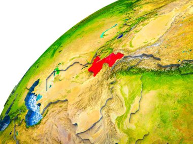 Tacikistan görünür ülke sınırları ile 3d dünya modeli. 3D çizim.