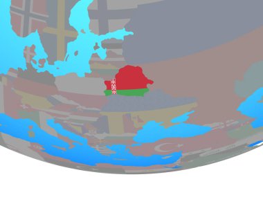 Beyaz Rusya Ulusal bayrağını basit siyasi dünya ile. 3D çizim.