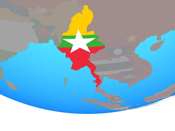 Myanmar Mit Nationalflagge Auf Einfachem Politischen Globus Illustration — Stockfoto