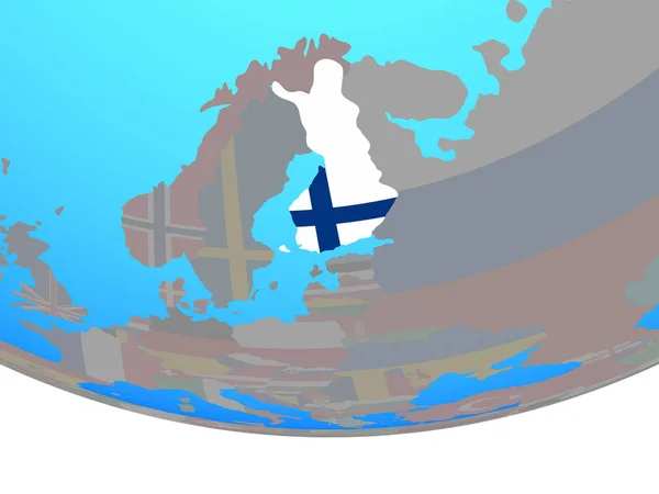 芬兰与国旗在简单的政治地球上 — 图库照片