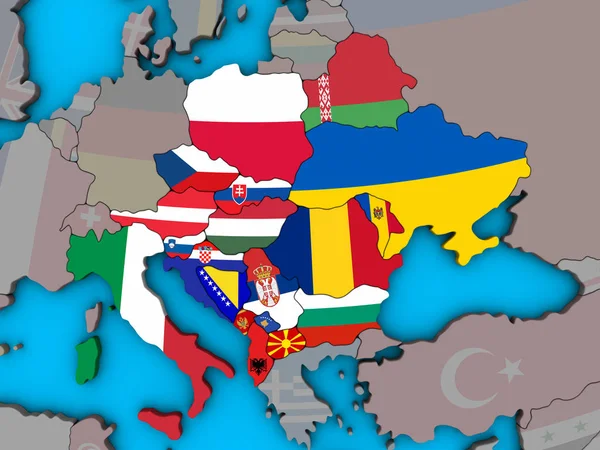 Cei Landen Met Ingesloten Nationale Vlaggen Blauwe Politieke Globe Illustratie — Stockfoto