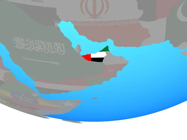Vereinte Arabische Emirate Mit Nationalflagge Auf Einfachem Politischen Globus Illustration — Stockfoto