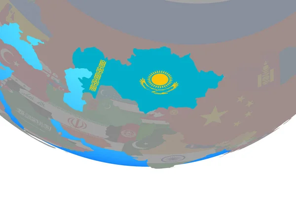 Kazakhstan National Flag Simple Political Globe Illustration — Stock Photo, Image