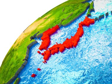Japonya ve Kore görünür ülke sınırları ile 3d dünya modeli. 3D çizim.