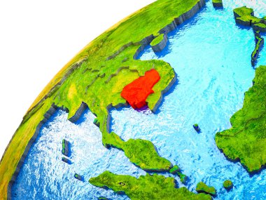 Kamboçya görünür ülke sınırları ile 3d dünya modeli. 3D çizim.