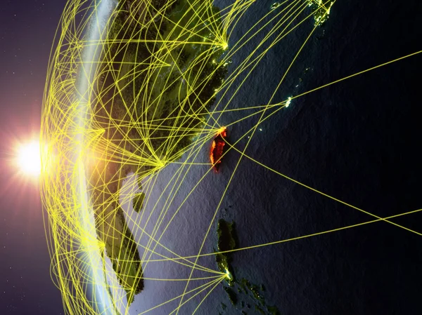 Tajwan Kosmosu Model Ziemi Podczas Zachodu Słońca Międzynarodowej Sieci Koncepcja — Zdjęcie stockowe