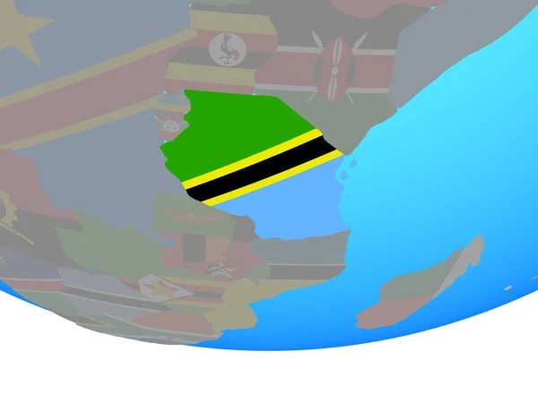 Tanzania National Flag Simple Political Globe Illustration — Stock Photo, Image