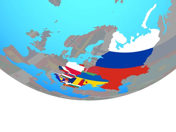 Wschodniej Flagi Narodowe Proste Globus Polityczny Ilustracja — Zdjęcie stockowe