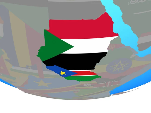 Sudão Com Bandeiras Nacionais Simples Globo Político Ilustração — Fotografia de Stock