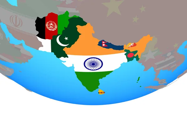 Lidstaten Van Saarc Met Nationale Vlaggen Eenvoudige Politieke Wereldbol Illustratie — Stockfoto