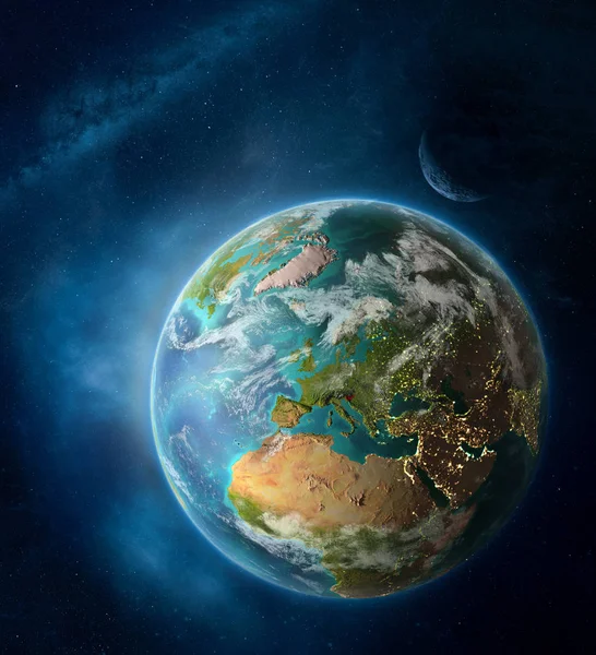 Slovinsko Vesmíru Zemi Uprostřed Prostoru Měsícem Mléčné Dráhy Podrobné Planety — Stock fotografie
