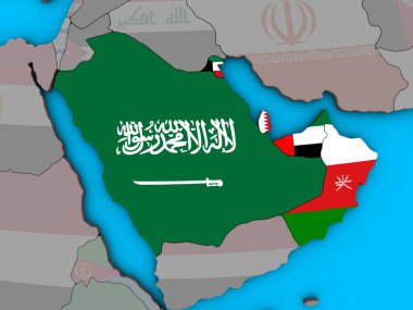 Mavi siyasi 3d dünya üzerinde katıştırılmış ülke bayrakları ile Ccasg ülke. 3D çizim.