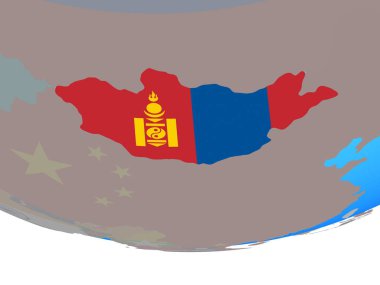 Moğolistan Ulusal bayrağını basit siyasi dünya ile. 3D çizim.