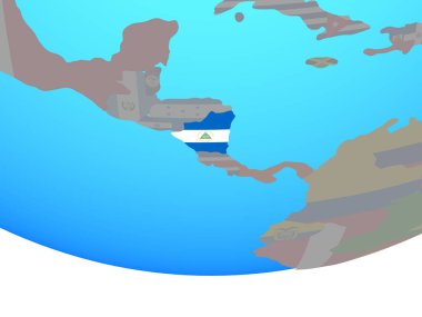 Nikaragua Ulusal bayrağını basit siyasi dünya ile. 3D çizim.