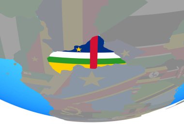 Orta Afrika Ulusal bayrağını basit siyasi dünya ile. 3D çizim.
