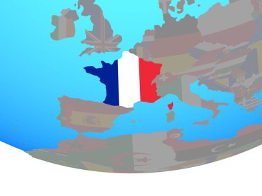 Fransa Ulusal bayrağını basit siyasi dünya ile. 3D çizim.