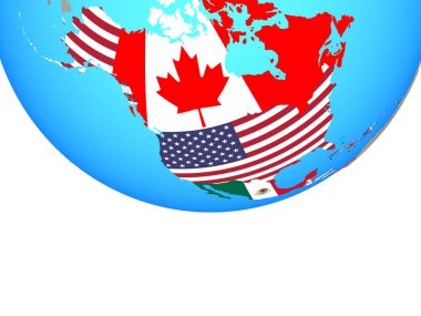 Basit siyasi dünya Ulusal bayrakları ile Kuzey Amerika. 3D çizim.