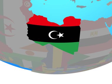 Libya Ulusal bayrağını basit siyasi dünya ile. 3D çizim.