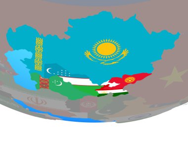 Basit siyasi dünya Ulusal bayrakları ile Orta Asya. 3D çizim.