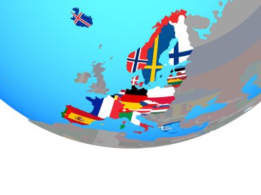 Schengen alanı üyeleri basit siyasi dünya Ulusal bayrakları ile. 3D çizim.