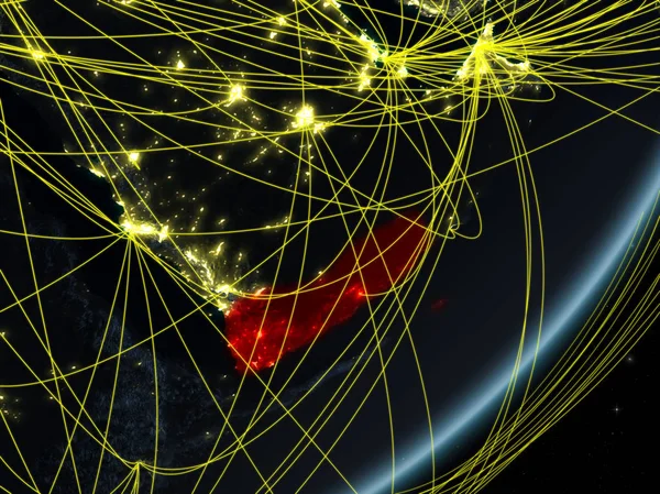 Jemen Het Model Van Planeet Aarde Met Netwerk Bij Nacht — Stockfoto