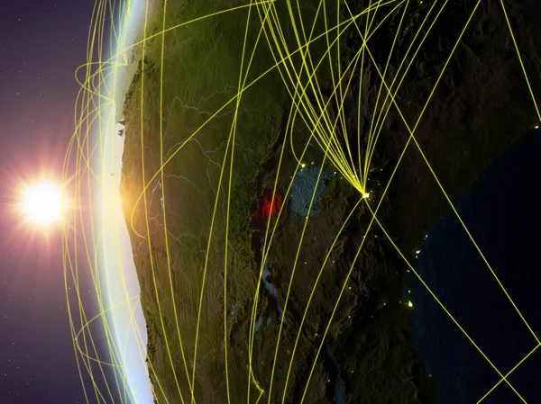 Руанда Космосу Моделі Землі Під Час Заходу Сонця Міжнародної Мережі — стокове фото