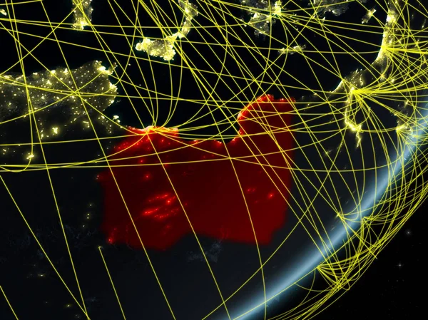 Ливия Модели Планеты Земля Сетью Ночью Концепция Новых Технологий Связи — стоковое фото