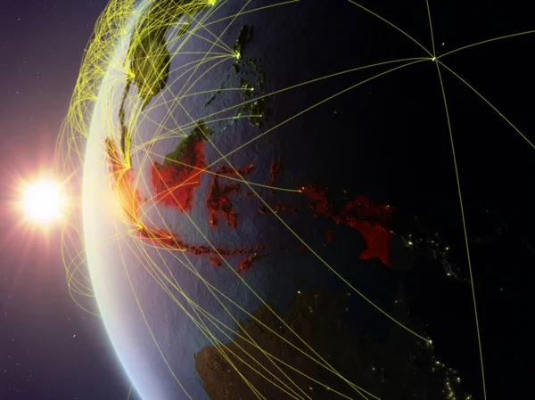 Індонезія Космосу Моделі Землі Під Час Заходу Сонця Міжнародної Мережі — стокове фото