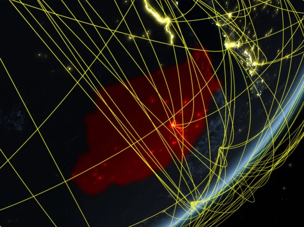 Soedan Model Van Planeet Aarde Met Netwerk Bij Nacht Concept — Stockfoto