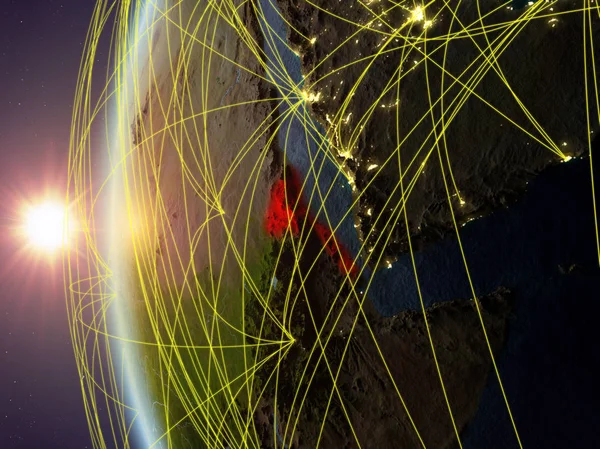 Eritreia Espaço Modelo Terra Durante Pôr Sol Com Rede Internacional — Fotografia de Stock