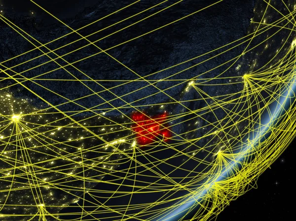 Bangladesh Model Van Planeet Aarde Met Netwerk Bij Nacht Concept — Stockfoto