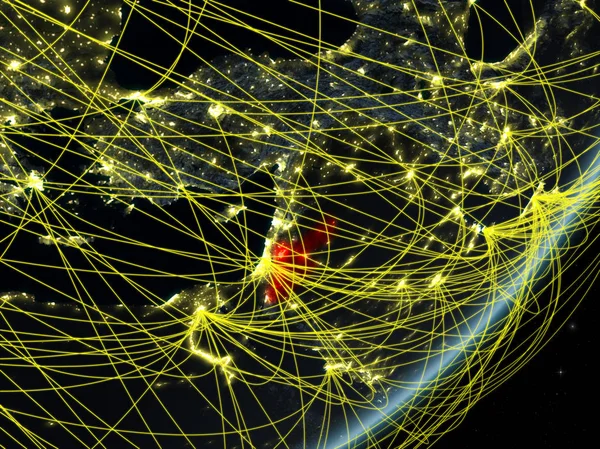 Jordan Modelo Planeta Terra Com Rede Noite Conceito Nova Tecnologia — Fotografia de Stock