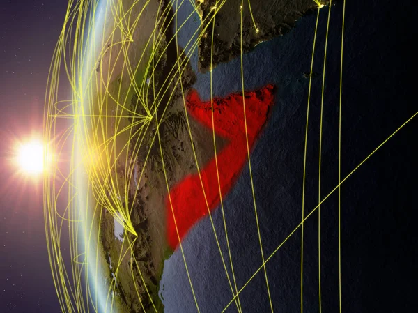 Somalia Aus Dem All Modell Der Erde Während Des Sonnenuntergangs — Stockfoto