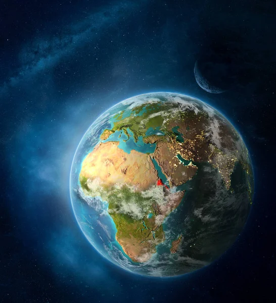 月や天の川をスペースに囲まれた地球上の領域からエリトリア 街の明かりと雲と詳細な惑星の表面 イラスト Nasa から提供されたこのイメージの要素 — ストック写真