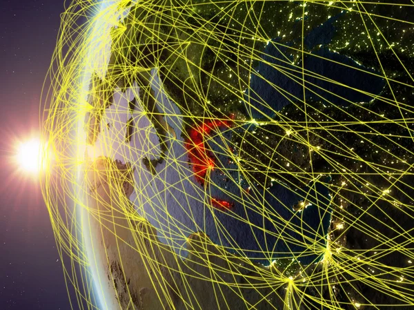 Греції Космосу Моделі Землі Під Час Заходу Сонця Міжнародної Мережі — стокове фото