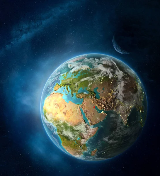 Kuwejt Miejsca Ziemi Otoczony Przez Przestrzeń Księżyca Mlecznej Powierzchni Planety — Zdjęcie stockowe