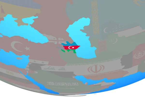 阿塞拜疆在简单的政治地球仪上挂着国旗 — 图库照片