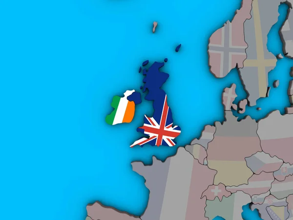 青い政治 地球儀に埋め込まれた国旗とイギリス諸島 イラストレーション — ストック写真